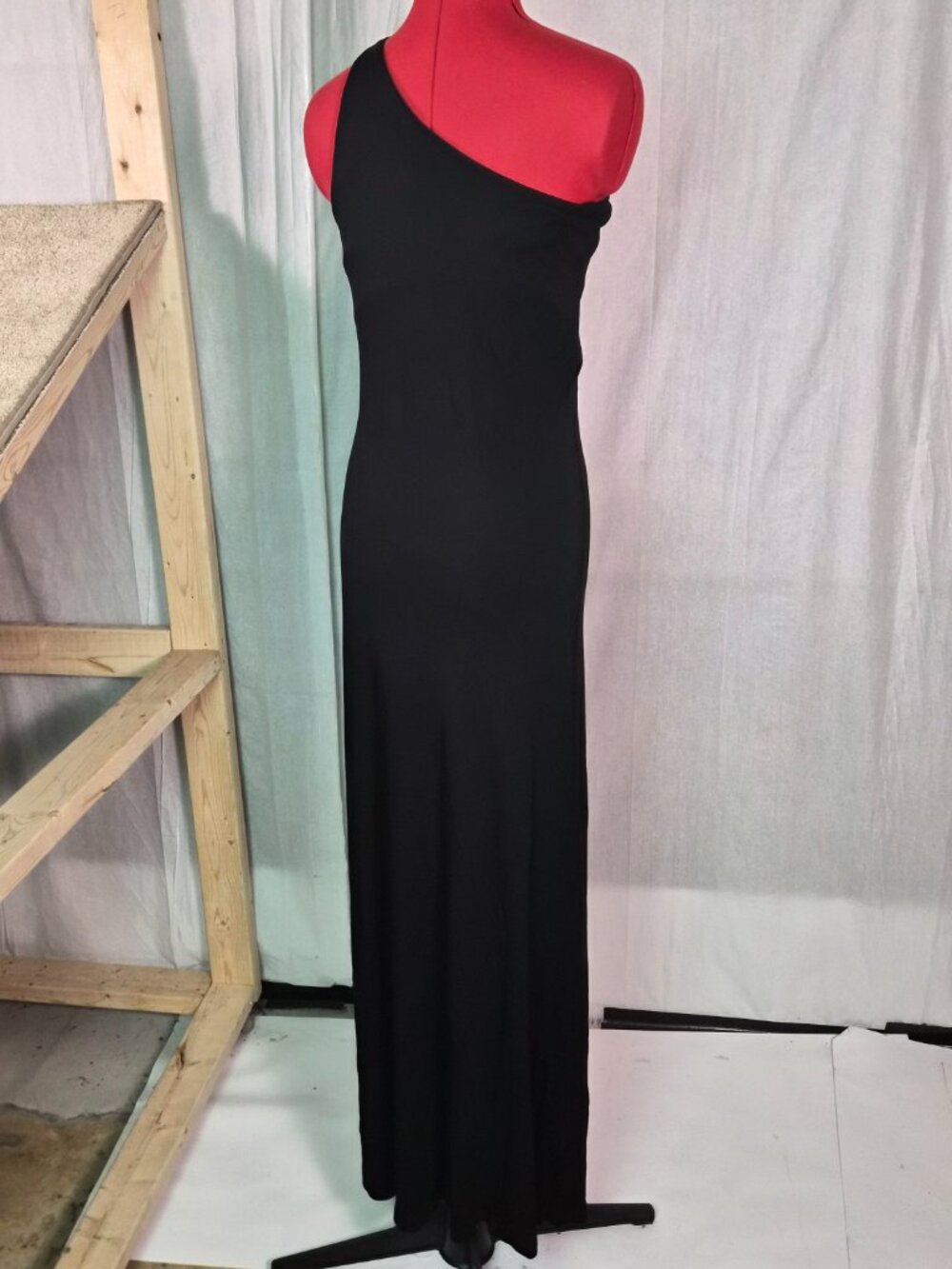 Lauren Ralph Lauren Womens One Shoulder Black Evening Gown Size M Maxi G451 - Picture 3 of 8